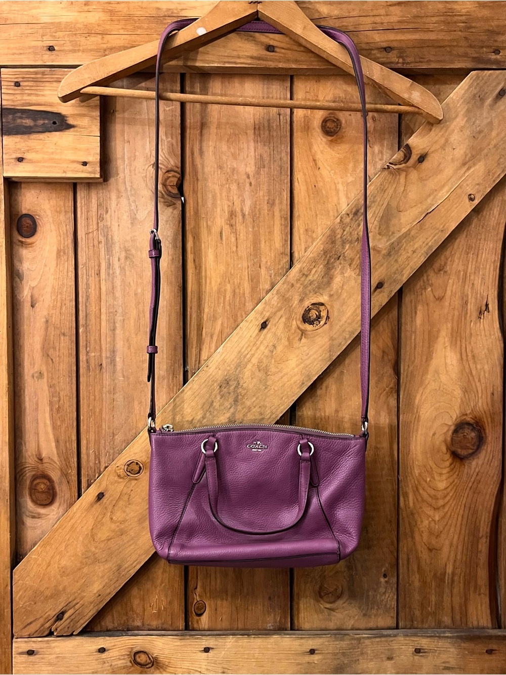 Coach Mini Kelsey F57563 Purple Pebbled Leather Crossbody Satchel